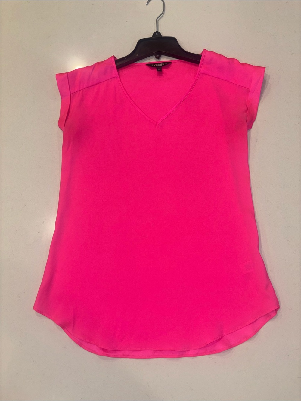 Express Hot Pink V-Neck Cap Sleeve Blouse